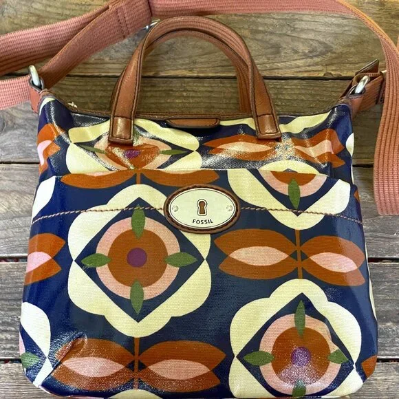 -Mod Bloom Pop – Vintage Fossil Key-Per Mod-Floral Messenger Crossbody Bag - Picture 1 of 16